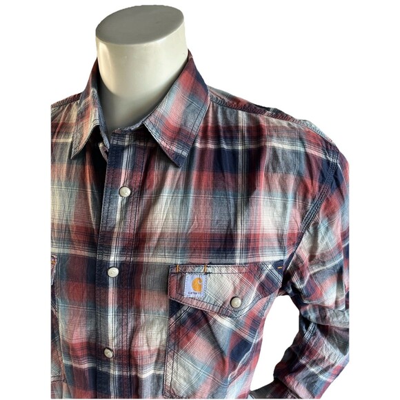 Carhartt Relaxed Fit Button Down Long Sleeve Shirt Men L Tall Pearl Snap Plaid - Picture 2 of 10